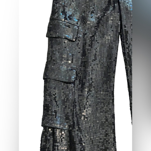 Women's Alice + Olivia Black Sequin Wide Leg Pants Size 2 - Picture 4 of 10